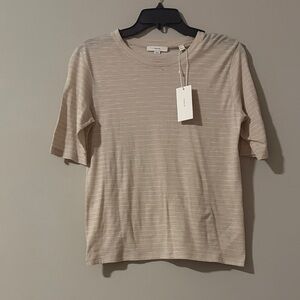 Vince Beige Striped Short Sleeve Tee 100 % Pima cotton